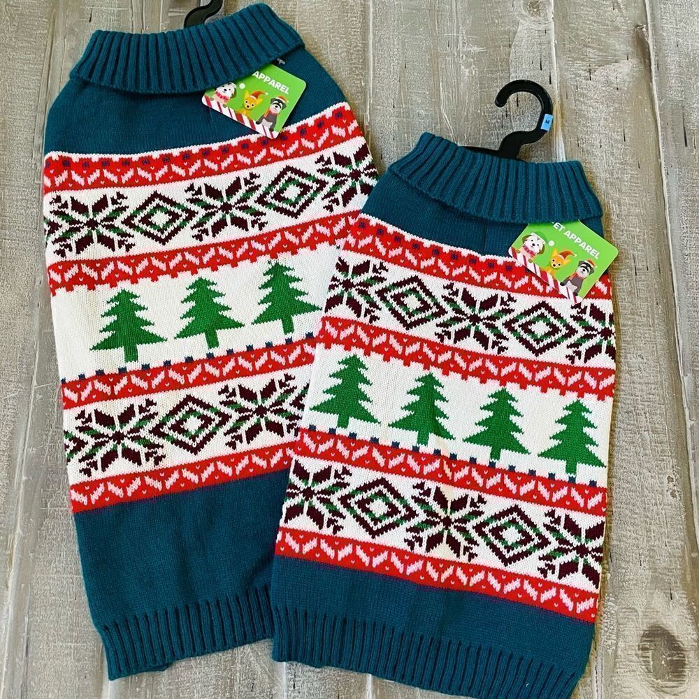 Nordic Fair Isle Teal Blue Green Red Holiday Dog Pet Sweater